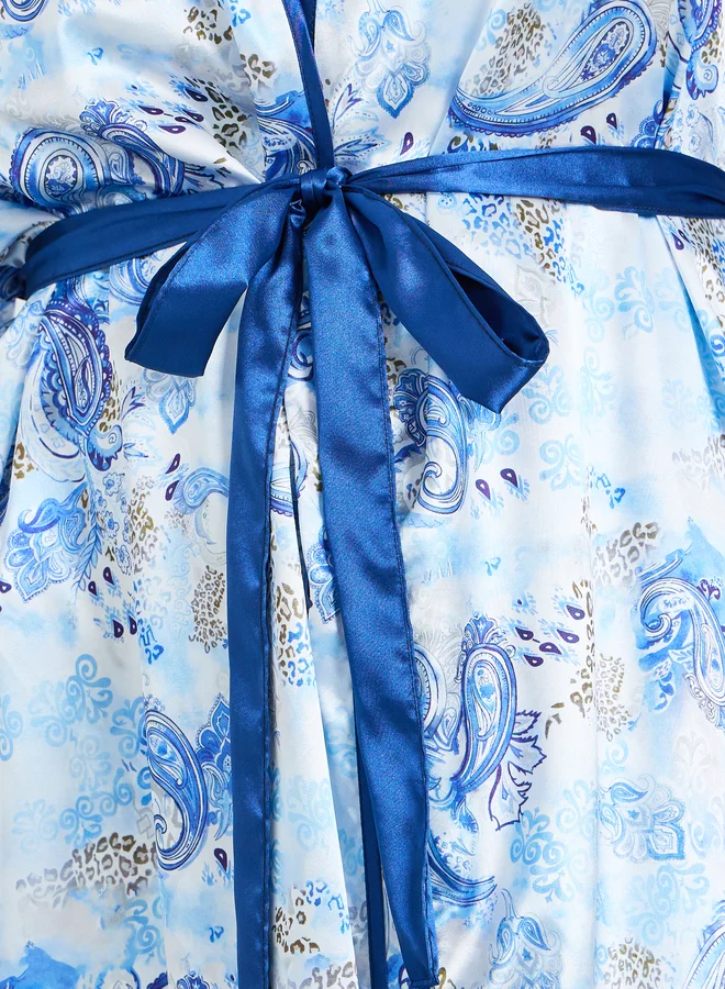 Take Two Plus Size Women Printed Robe and Satin Slip Dress